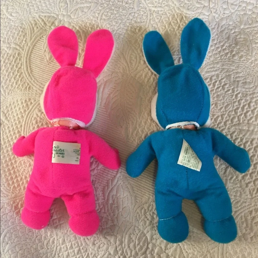 Vintage 1960 1970 Easter Baby Dolls Bunny Rabbit Twins Boy Girl Hong Kong